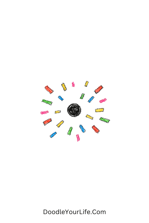 A doodle of dot with scattered confetti lines, minimalist birthday doodles