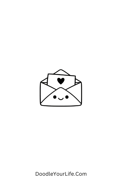 A doodle of cute envelope with love letter heart, kawaii doodles spooky cute
