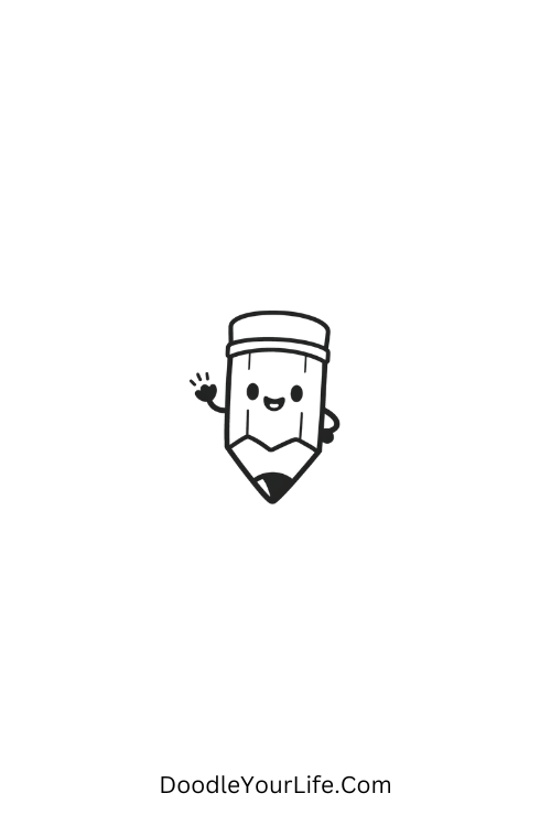 A doodle of cute pencil with happy face waving, kawaii doodles notebook ideas