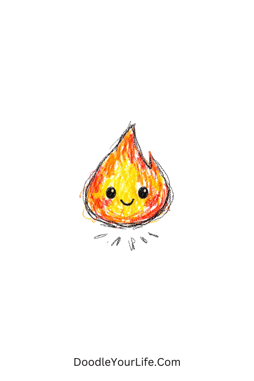 A doodle of candle flame with cute face, printable birthday doodles