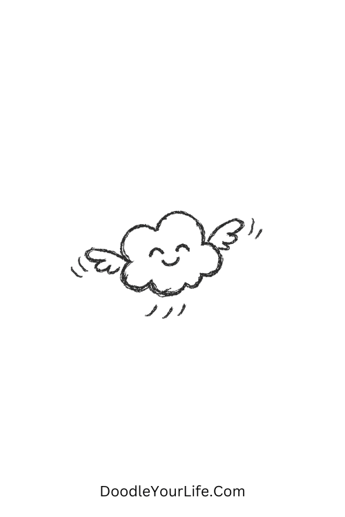 A doodle of a floating popcorn with tiny wings, simple food doodles