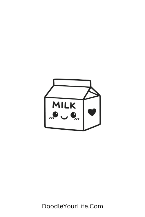 A doodle of happy milk carton with small heart, simple kawaii doodles