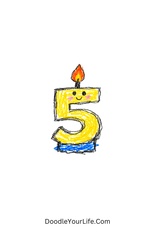 A doodle of number candle with tiny face, birthday doodles pinterest