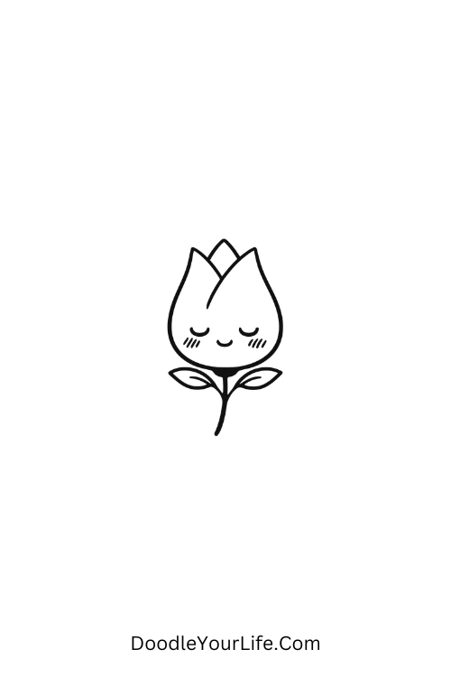 A doodle of shy flower bud with blush face, halloween kawaii doodles