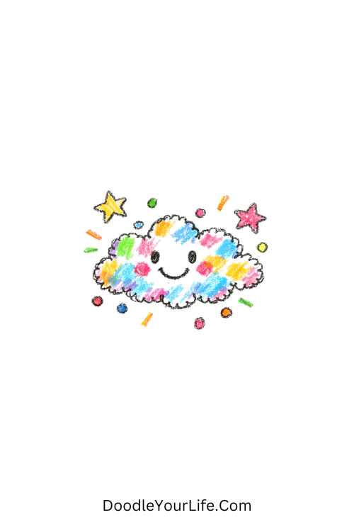A doodle of cloud made of dots with face, birthday doodle png