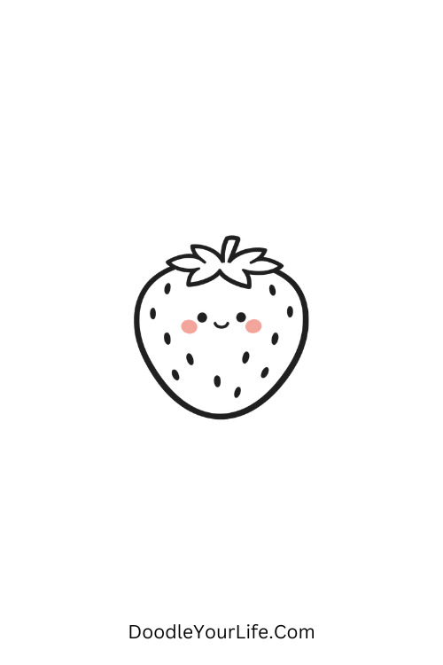 A doodle of cute strawberry with tiny face and blush cheeks, kawaii doodles food