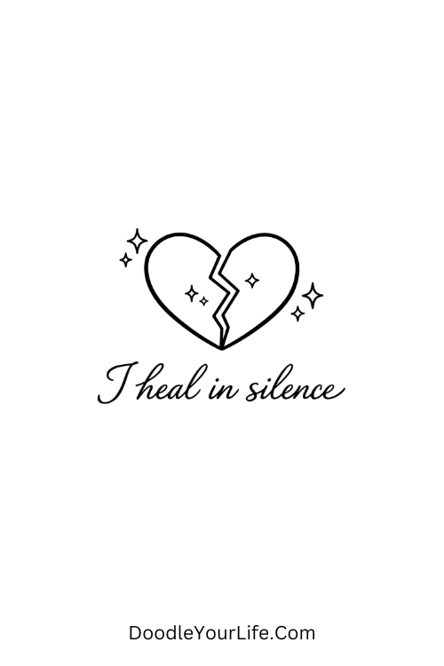 A delicate cracked heart with sparkling script, cute calligraphy quote doodles