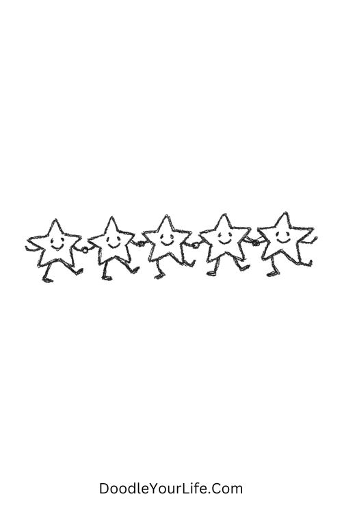 A doodle of stars holding hands and dancing together, doodle art simple