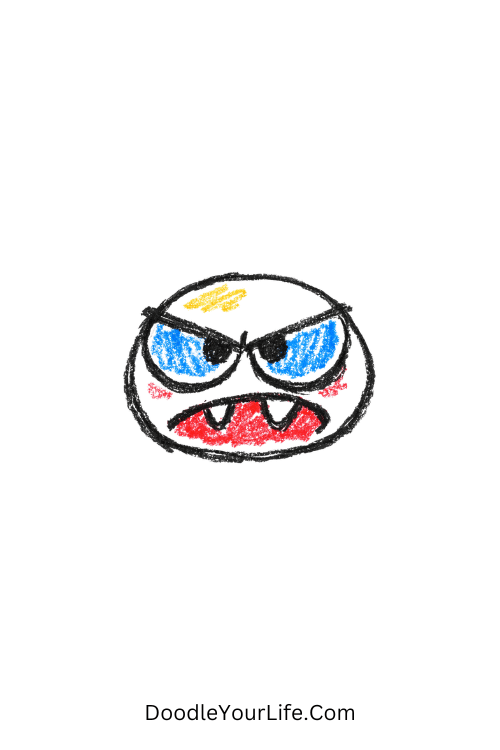 A doodle of a tiny cartoon face with thick outlines, graffiti doodle characters