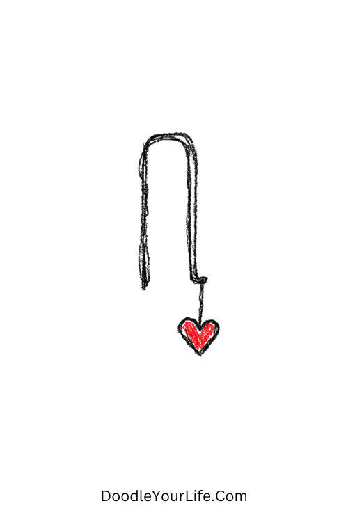 A doodle of a bookmark with a small hanging heart, simple doodle ideas for kids