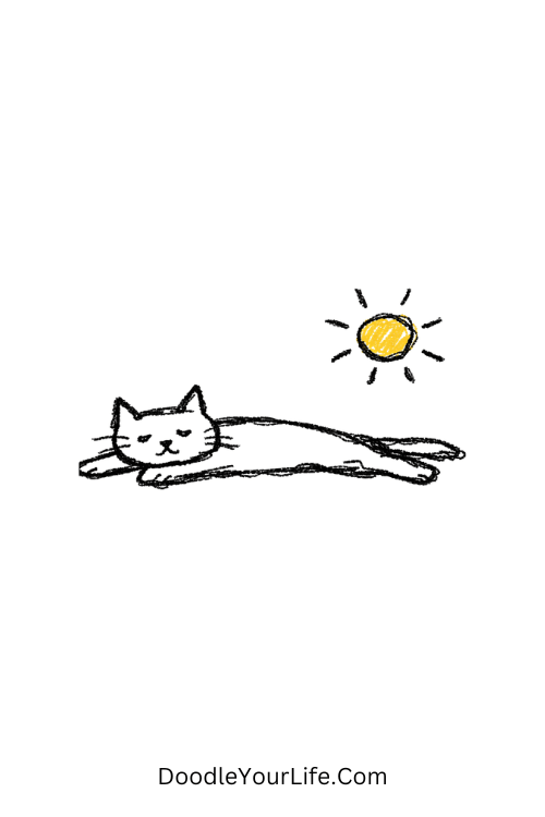 Lazy Cat in Sun Summer Doodle