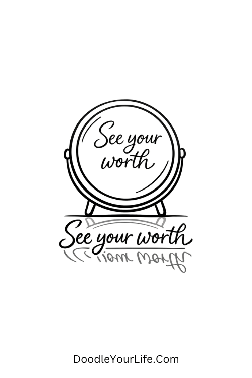 Mirrored letters below the main quote, calligraphy doodle quote templates