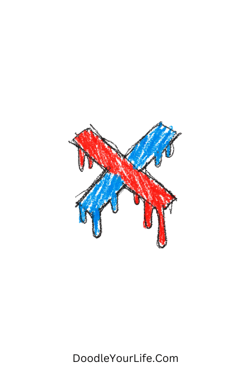 A doodle of a bold X with heavy paint drips, graffiti doodle drawings