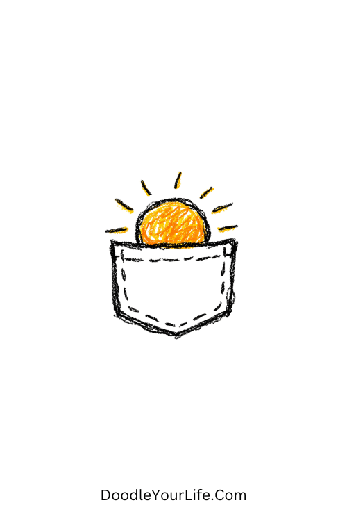 A doodle of a tiny sun inside a pocket outline, easy doodle patterns