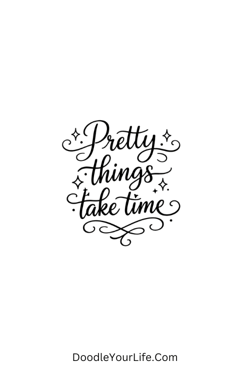 A doodle of flowing letters with stars and swirls, inspirational calligraphy quote doodles