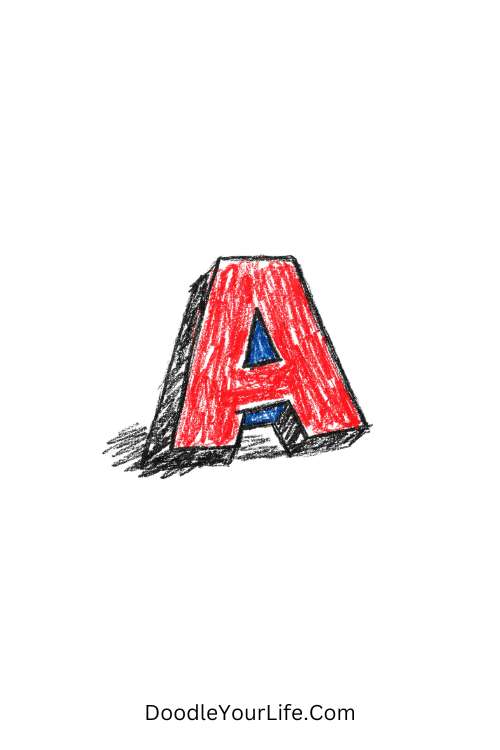 A doodle of a bold leaning block letter with shadow, graffiti doodle wall art