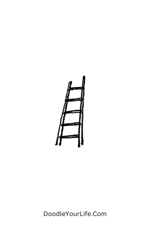 A doodle of a ladder reaching into empty space, beginner doodle design ideas