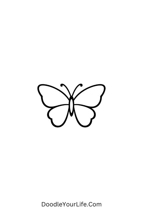 A doodle of a simple butterfly outline with clean wings, minimal June doodles