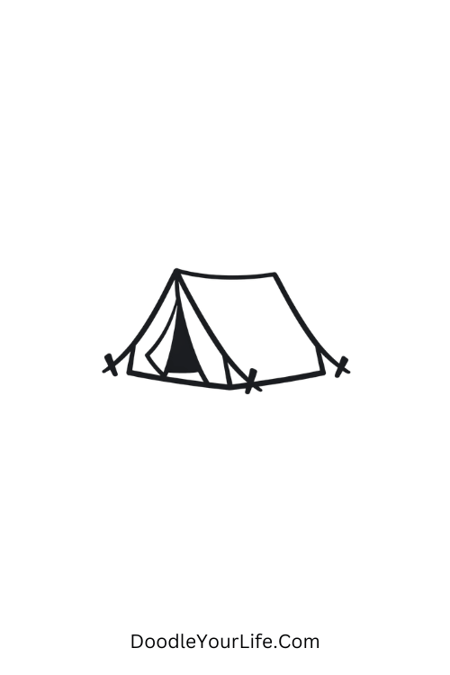 A doodle of a small camping tent with triangle shape, June drawing ideas easy
