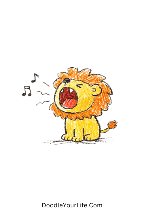 Funny roaring cartoon lion with sound lines, lion drawing easy realistic for beginners