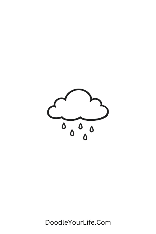 A doodle of a small cloud with light raindrops, June sketch ideas