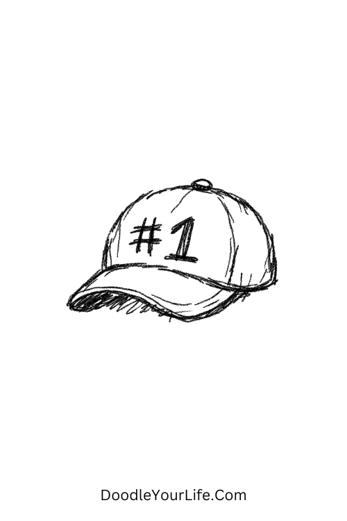A doodle of cap with #1 written on front, Father's Day drawing ideas for kids