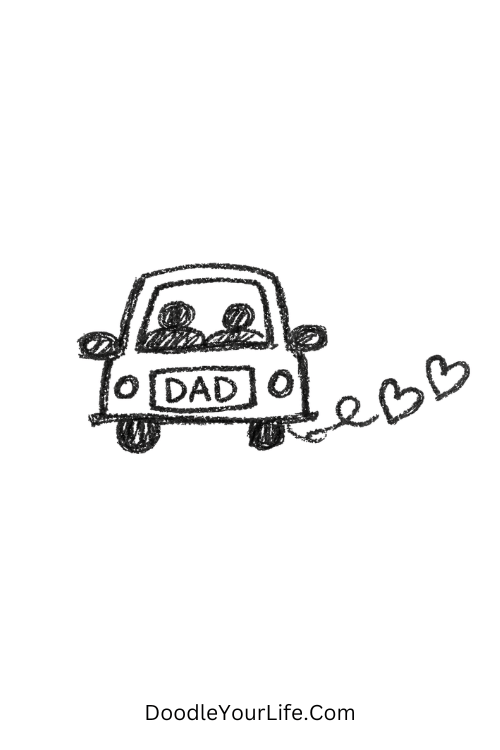 A doodle of small car with heart trail, Father's Day craft drawings