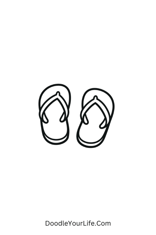 A doodle of two simple flip-flops side by side, June doodles for kids