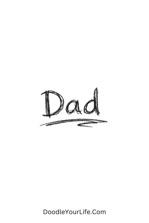 A doodle of handwritten Dad word in script style, Father's Day line art doodles