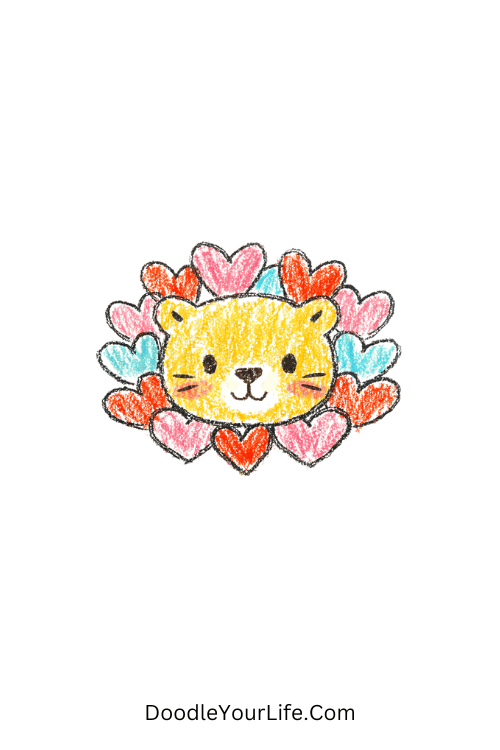 Cute lion face with heart shaped mane design, cute lion drawing simple outline