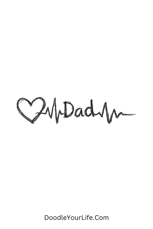 A doodle of heart with pulse line forming Dad, Father's Day printable drawings