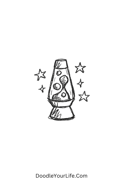 A doodle of mini lava lamp with glowing blobs, y2k aesthetic drawings