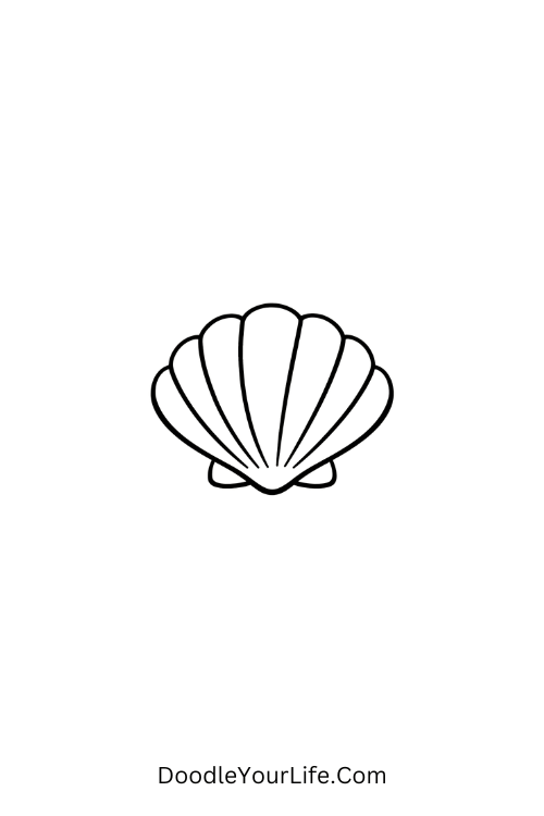 A doodle of a curved seashell with light lines, printable June doodles