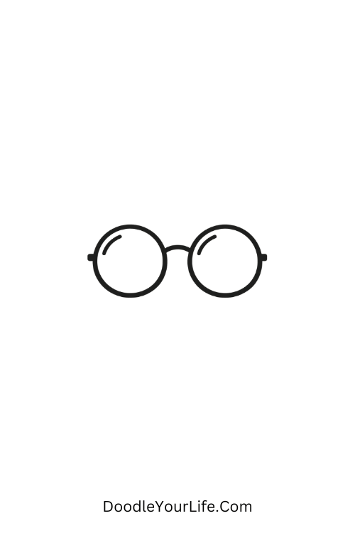 A doodle of simple round sunglasses with thin bridge, June doodle outline