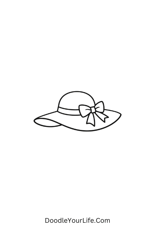 A doodle of a wide sun hat with a small ribbon, June doodles
