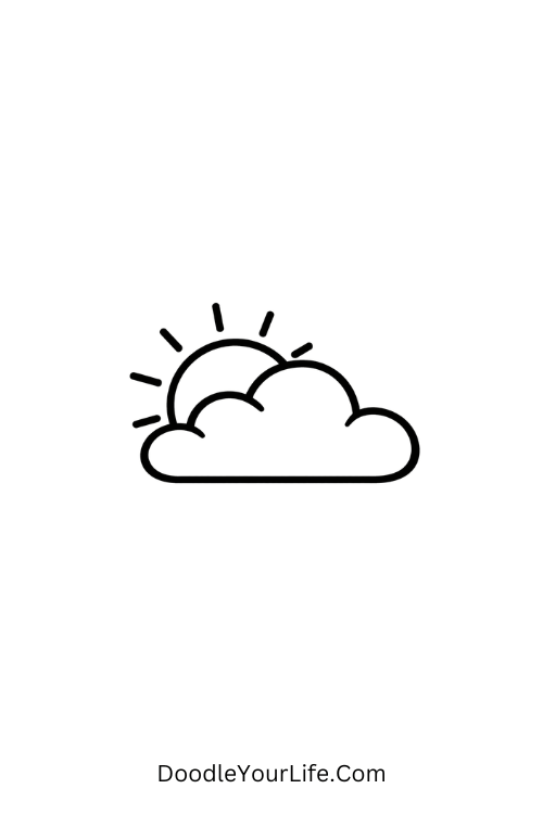 A doodle of a half sun behind a soft cloud, June doodles