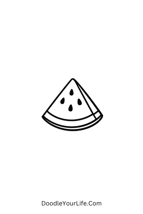 A doodle of a watermelon slice with seeds and rind, June doodle drawing