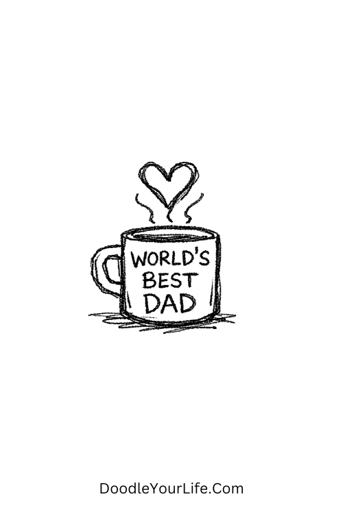 A doodle of coffee mug with heart steam, Father's Day sketch ideas